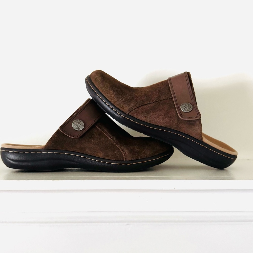 Clarks Brown Suede Mules